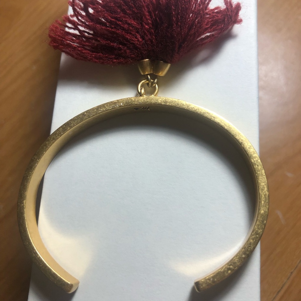Madewell Gold Cuff Bracelet with Burgundy Tassel
